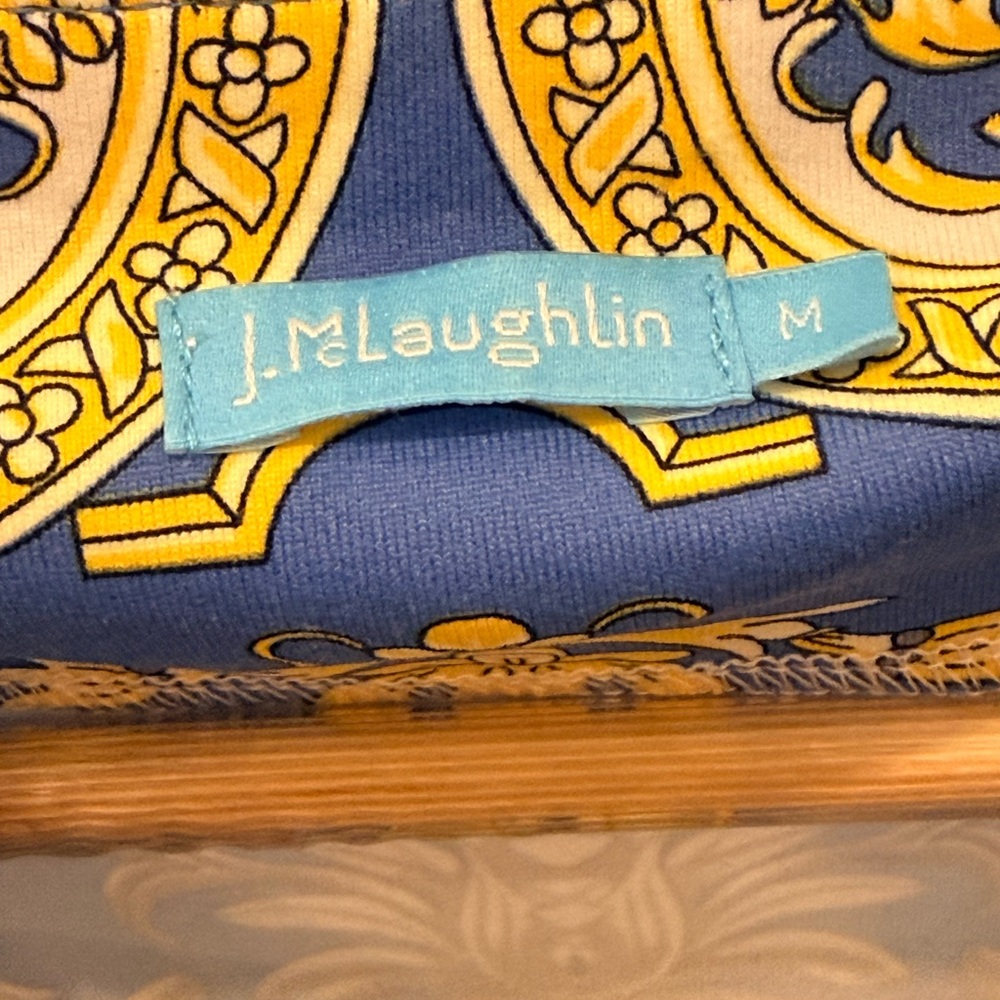 J. McLaughlin Marianne Blue and Gold Three Quarters Long Sleeve Dress - Picture 2 of 10